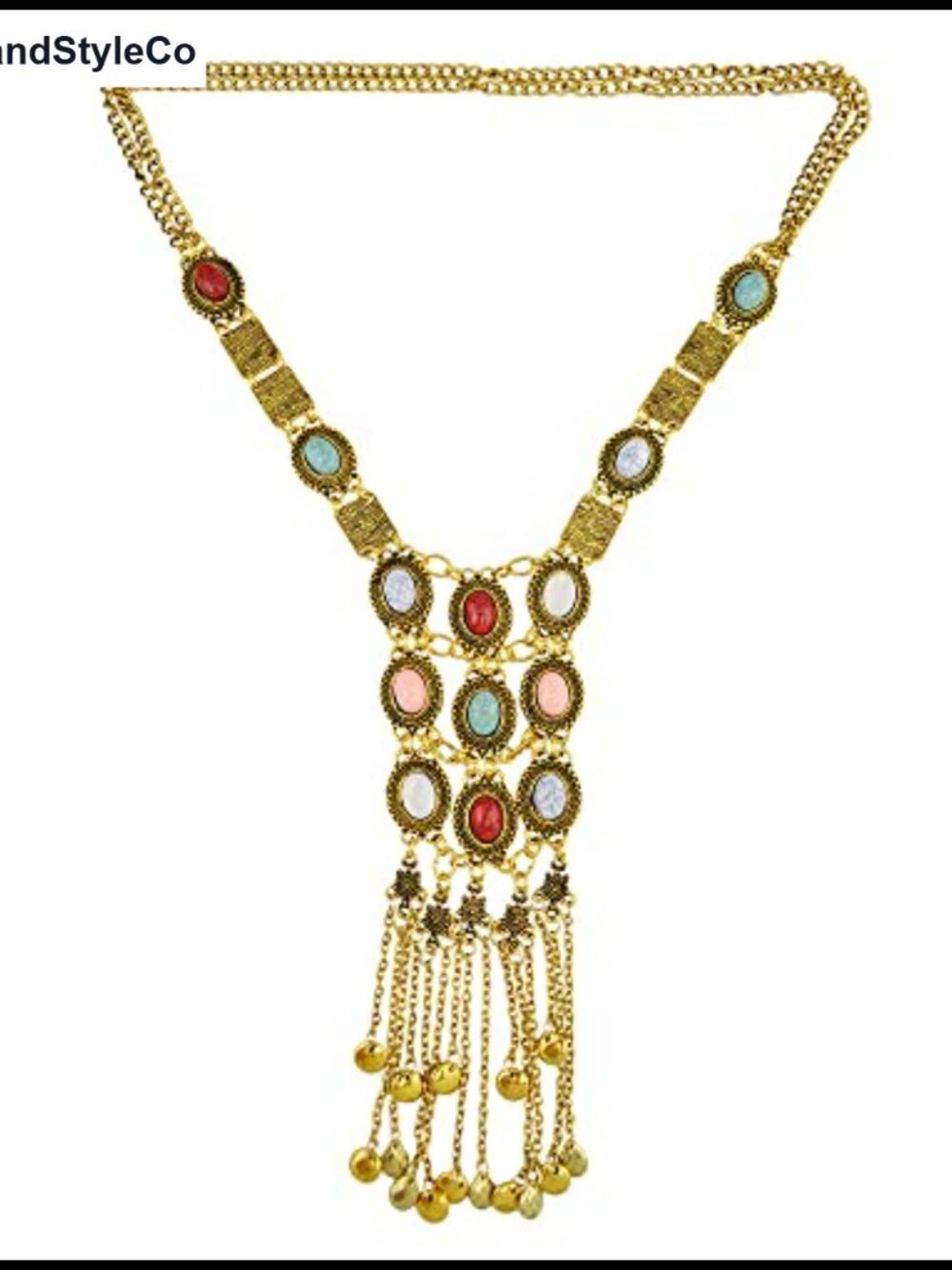 Bohemian Tassel Pendant Necklace Alloy Gemstone Long Statement